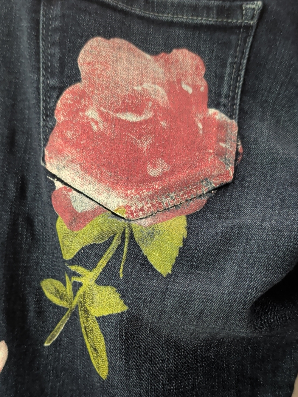 Guess Blue Skinny Jeans with Painted Pink Flowers Size 25 - Picture 9 of 12